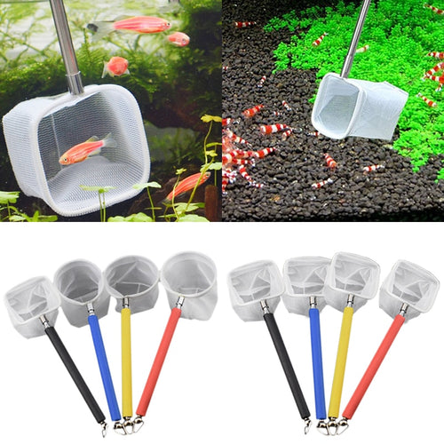 3D Mini  Stainless Steel  Adjustable Fish Tank Catch Net Shrimp Scoop Fish Scoop Round Square Pocket Shrimp Catching Nets